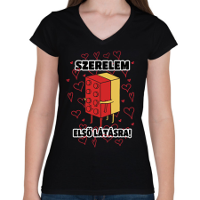 PRINTFASHION Szerelem első látásra - Női V-nyakú póló - Fekete női póló