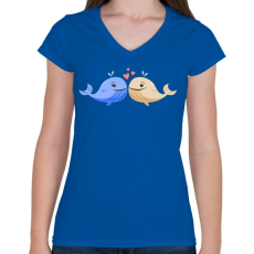 PRINTFASHION Szerelmes bálnak - Női V-nyakú póló - Királykék