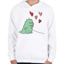 PRINTFASHION Szerelmes dínó (fiú) - Gyerek kapucnis pulóver - Fehér gyerek pulóver, kardigán