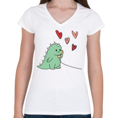 PRINTFASHION Szerelmes dínó (fiú) - Női V-nyakú póló - Fehér