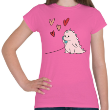 PRINTFASHION Szerelmes dínó (lány) - Női póló - Rózsaszín női póló