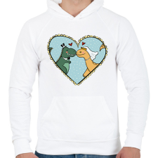 PRINTFASHION Szerelmes dínók - Férfi kapucnis pulóver - Fehér férfi pulóver, kardigán