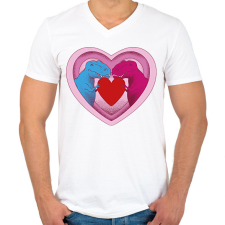 PRINTFASHION Szerelmes dínók - Férfi V-nyakú póló - Fehér férfi póló