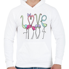 PRINTFASHION Szerelmes flamingok - Férfi kapucnis pulóver - Fehér férfi pulóver, kardigán