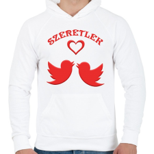 PRINTFASHION Szerelmes galambok - Férfi kapucnis pulóver - Fehér férfi pulóver, kardigán