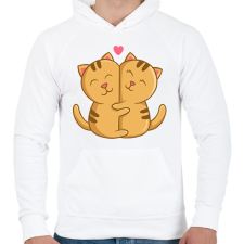 PRINTFASHION Szerelmes macskák - Férfi kapucnis pulóver - Fehér férfi pulóver, kardigán
