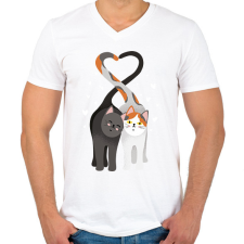 PRINTFASHION Szerelmes macskák - Férfi V-nyakú póló - Fehér férfi póló
