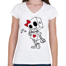 PRINTFASHION Szerelmes robot - női - Női V-nyakú póló - Fehér