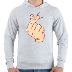 PRINTFASHION Szerelmes ujjak - Férfi kapucnis pulóver - Sport szürke