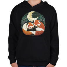 PRINTFASHION Szerelmes vörös pandák - Gyerek kapucnis pulóver - Fekete