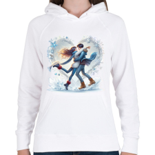 PRINTFASHION Szerelmespár télen - Női kapucnis pulóver - Fehér női pulóver, kardigán