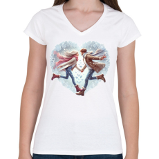PRINTFASHION Szerelmespár télen - Női V-nyakú póló - Fehér