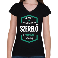 PRINTFASHION Szerelő - Női V-nyakú póló - Fekete