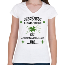 PRINTFASHION Szerencse a keresztnevem - Női V-nyakú póló - Fehér női póló