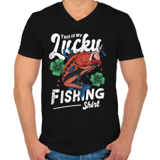 PRINTFASHION Szerencsés horgász póló - Férfi V-nyakú póló - Fekete férfi póló