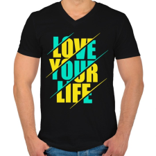 PRINTFASHION Szeresd az életed - Férfi V-nyakú póló - Fekete férfi póló