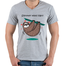 PRINTFASHION Szeretek veled lógni - Férfi V-nyakú póló - Sport szürke férfi póló