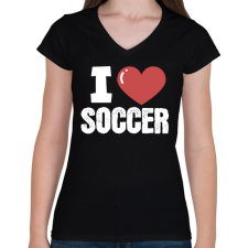 PRINTFASHION Szeretem a focit - Női V-nyakú póló - Fekete női póló