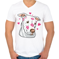 PRINTFASHION Szeretem a kutyám Pitt bull - Férfi V-nyakú póló - Fehér