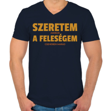 PRINTFASHION Szeretem, amikor a feleségem csendben marad - Férfi V-nyakú póló - Sötétkék