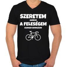 PRINTFASHION Szeretem, amikor a feleségem elenged bringázni - Férfi V-nyakú póló - Fekete