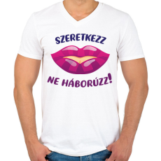 PRINTFASHION Szeretkezz, ne háborúzz!  - Férfi V-nyakú póló - Fehér