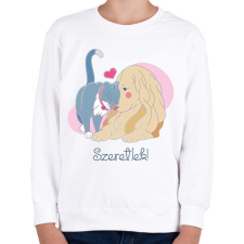 PRINTFASHION Szeretlek - cica és kutya - Gyerek pulóver - Fehér gyerek pulóver, kardigán