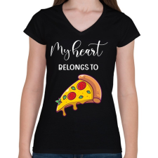 PRINTFASHION Szeretlek Pizza - Női V-nyakú póló - Fekete női póló