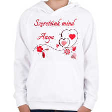 PRINTFASHION Szeretünk mind anya - Gyerek kapucnis pulóver - Fehér gyerek pulóver, kardigán