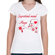 PRINTFASHION Szeretünk mind anya - Női V-nyakú póló - Fehér női póló