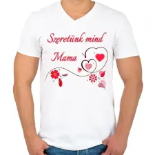PRINTFASHION Szeretünk mind Mama - Férfi V-nyakú póló - Fehér férfi póló