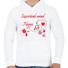 PRINTFASHION Szeretünk mind Nagyi - Férfi kapucnis pulóver - Fehér férfi pulóver, kardigán