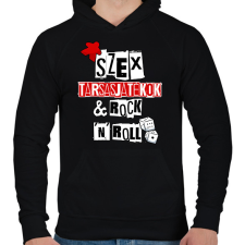 PRINTFASHION Szex, Társasjátékok & Rock 'n' Roll - Férfi kapucnis pulóver - Fekete férfi pulóver, kardigán