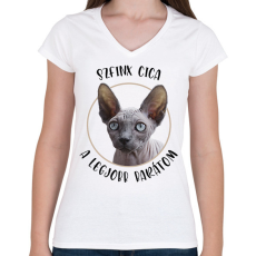 PRINTFASHION Szfinx cica - Legjobb barát - Női V-nyakú póló - Fehér