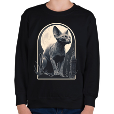 PRINTFASHION Szfinx macska és a hold - Gyerek pulóver - Fekete