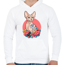 PRINTFASHION Szfinx macska - Férfi kapucnis pulóver - Fehér férfi pulóver, kardigán