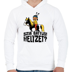 PRINTFASHION Szia Bátyus! Helyzet?  - Férfi kapucnis pulóver - Fehér