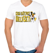 PRINTFASHION Szia bátyus! Helyzet? - Férfi V-nyakú póló - Fehér férfi póló