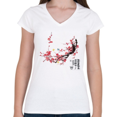 PRINTFASHION szilvavirág - Női V-nyakú póló - Fehér