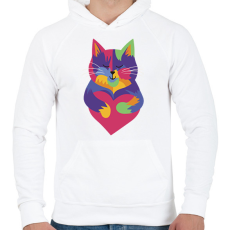 PRINTFASHION Színes cica - Férfi kapucnis pulóver - Fehér