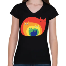 PRINTFASHION szines cicak - Női V-nyakú póló - Fekete női póló