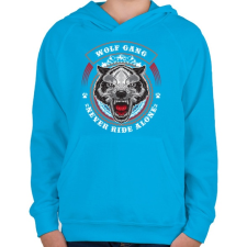 PRINTFASHION Színes farkascsapat - Gyerek kapucnis pulóver - Azúrkék gyerek pulóver, kardigán