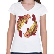PRINTFASHION Színes Halak horoszkóp - Női V-nyakú póló - Fehér