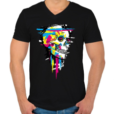 PRINTFASHION Színes koponya - Férfi V-nyakú póló - Fekete