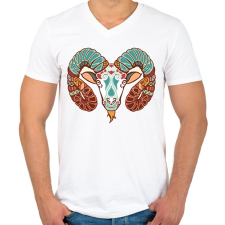 PRINTFASHION Színes Kos horoszkóp - Férfi V-nyakú póló - Fehér férfi póló