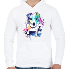 PRINTFASHION Színes kutya - Férfi kapucnis pulóver - Fehér férfi pulóver, kardigán