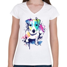 PRINTFASHION Színes kutya - Női V-nyakú póló - Fehér női póló
