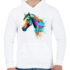 PRINTFASHION Színes ló - Férfi kapucnis pulóver - Fehér férfi pulóver, kardigán