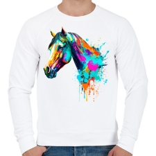 PRINTFASHION Színes ló - Férfi pulóver - Fehér férfi pulóver, kardigán