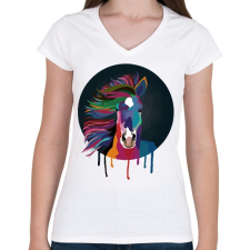 PRINTFASHION Színes Ló - Női V-nyakú póló - Fehér női póló